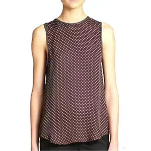 Theory Black & Black 100% Silk w/ Lambs Accent Sleeveless Tank Blouse Size P/TP